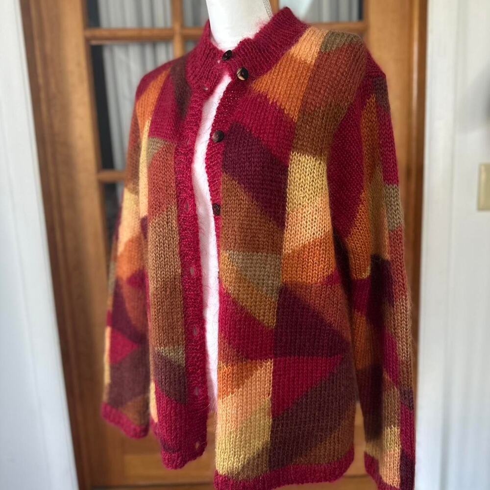 Talbots patchwork funky cardigan mohair/acrylic blend size XL